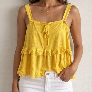 Anthropologie Yellow Ingrid Eyelet Tiered Tank Summer Beach Size XS